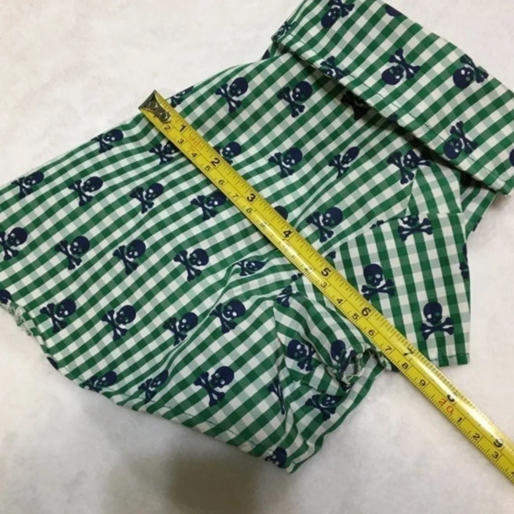 Gingham plaid shirt with skull and bones for small dogs